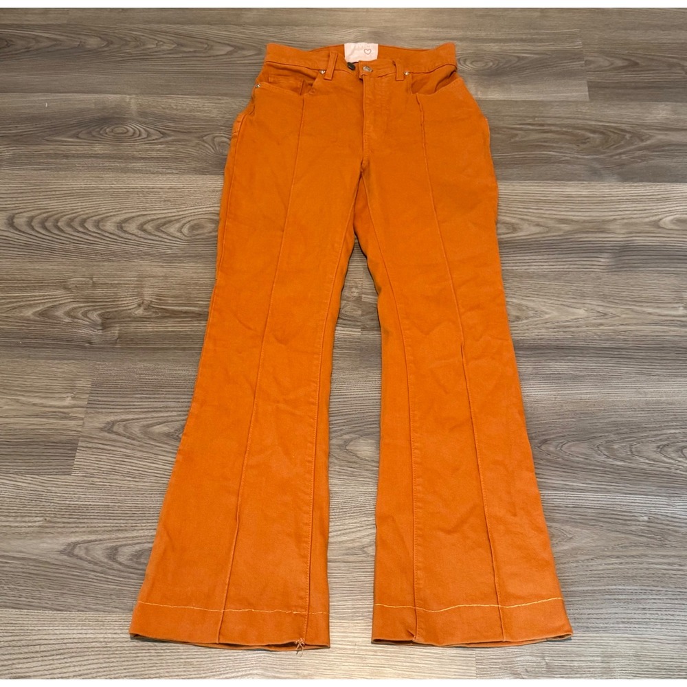 Revice Denim Burnt Orange Star Flare Jeans High Waisted Front Seam Size 26